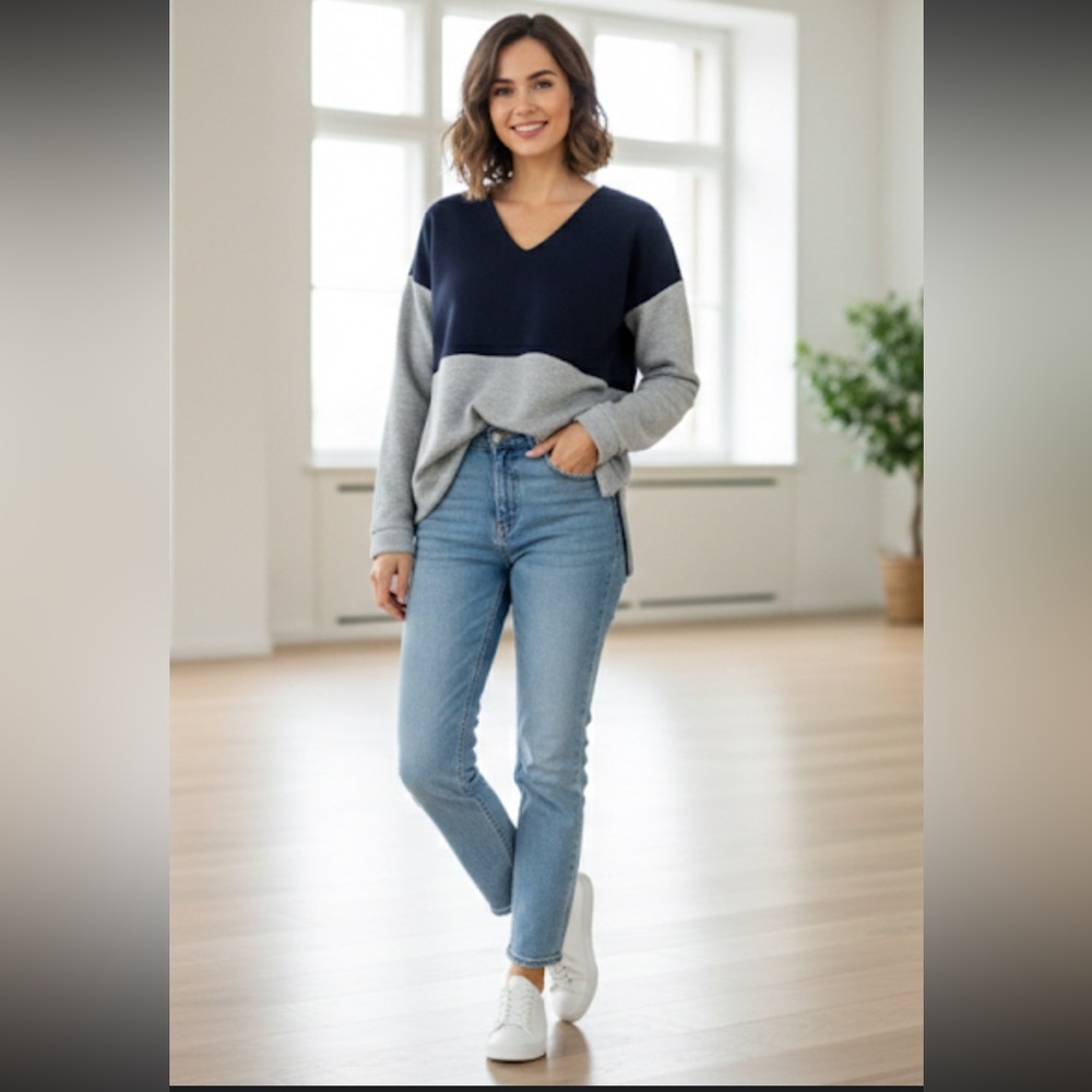 Madewell Colorblock V-Neck Sweatshirt | Size L